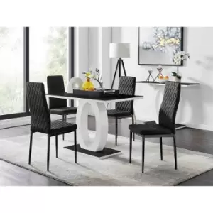 Image of Furniture Box Giovani 4 Black Dining Table and 4 Black Velvet Milan Black Leg Chairs