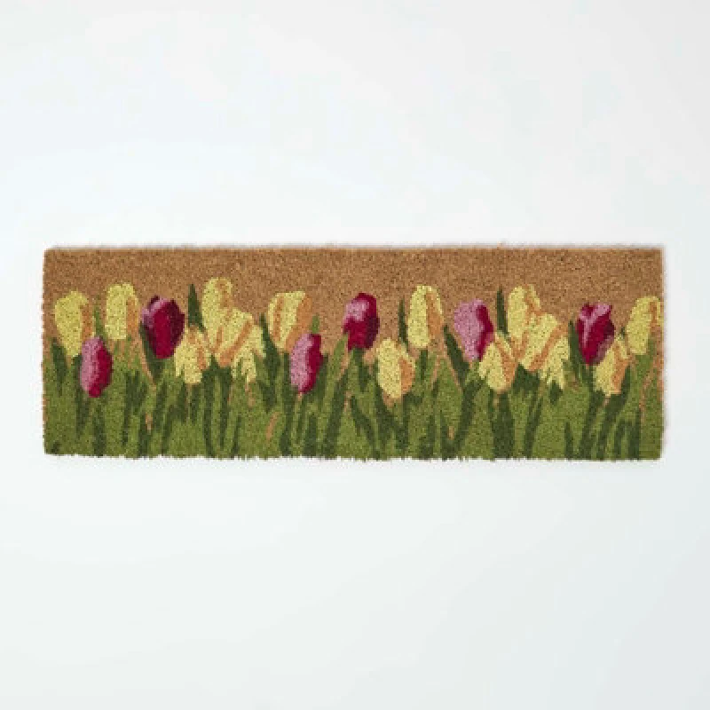 Image of Homescapes Coir Doormat With Tulips, 25 X 75 Cm