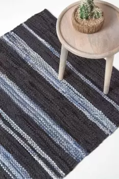 Image of Texas Leather & Denim Woven Striped Blue Rug