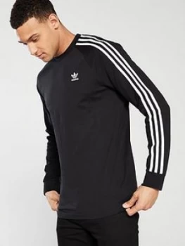 Image of adidas Originals 3 Stripe Long Sleeve T-Shirt - Black, Size S, Men