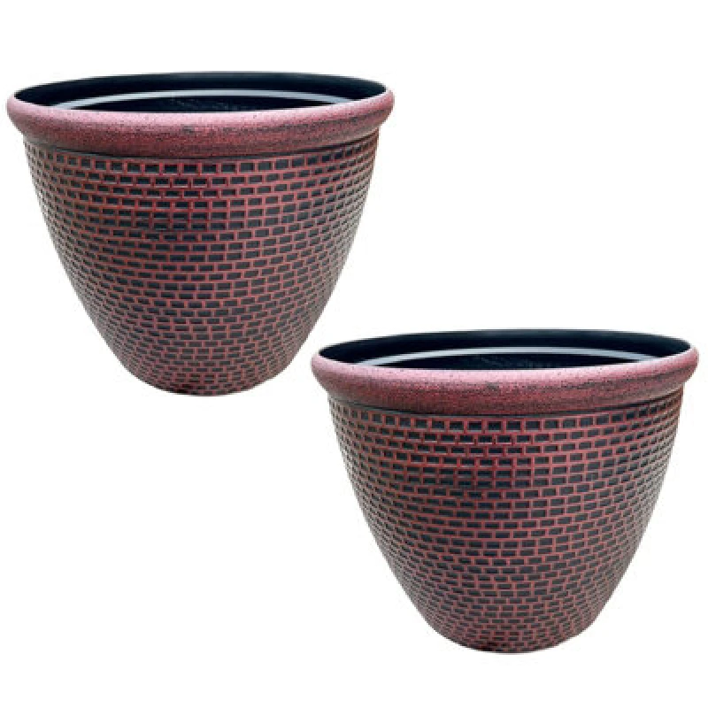 Image of Gr8 Garden Set Of 2 Red Cromarty Plant Pot Large 36Cm Plastic Round Flower Garden Patio Planter