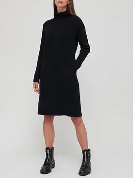 Image of Superdry Studios Funnel Neck Knitted Dress - Black, Size 8, Women