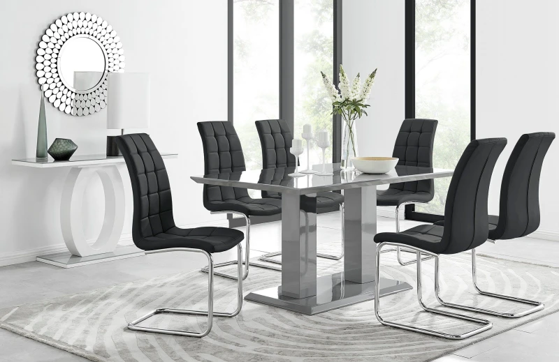 Image of FurnitureboxUK FurnitureboxUK Imperia 6 Grey Dining Table and 6 Murano Chairs in Black One Size Unisex 5056542640704