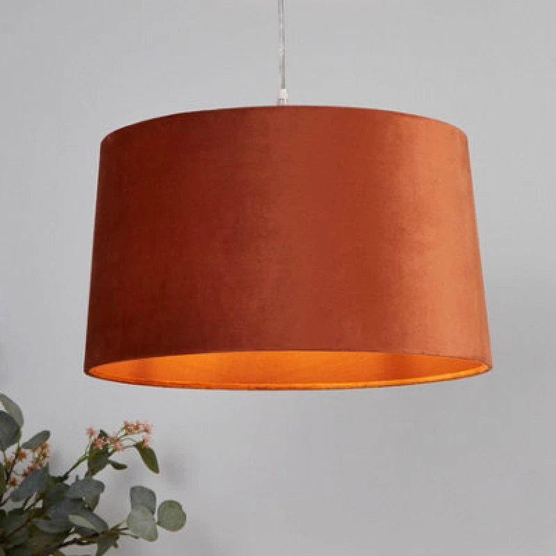 Image of Lighting Collection Terra Glow Warm Terracotta Fabric Drum Pendant Light Shade