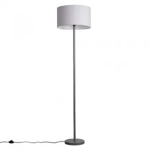 Image of Heather Light Grey Wood Floor Lamp with XL Cool Grey Reni Shade