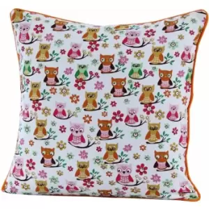 Image of Cotton Owls Cushion Cover, 45 x 45cm - Red - Homescapes