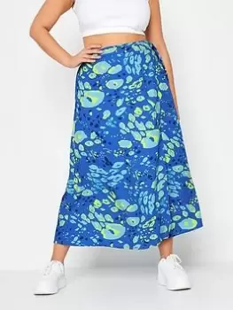 Image of Yours Wrap Skirt Mixed Leopard, Blue, Size 18, Women