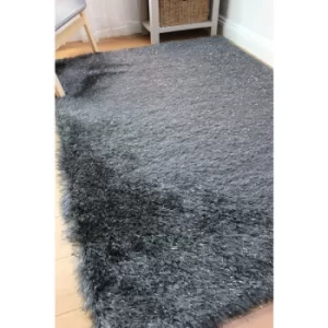 Image of Dazzle Modern Thick Silky Shiny Yarn Shaggy Rug in 80x150cm (2'6''x5'0''), Charcoal