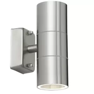 Image of IP44 Outdoor Accent Lamp Stainless Steel Up & Down External Wall Light 2x GU10