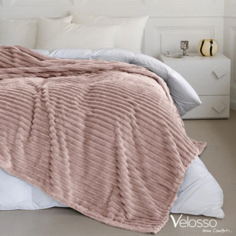 Image of Velosso Elegant Thermal Plush Ribbed Throw Blanket In Modern Style For Sofa, Bed In 200Cm X 240Cm - Blush