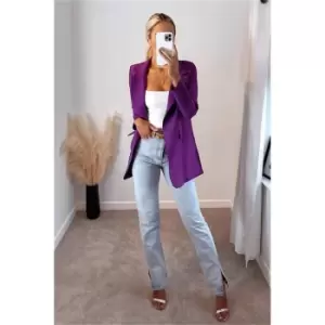 Image of I Saw It First Light Blue High Waist Side Split Hem Jeans - Blue