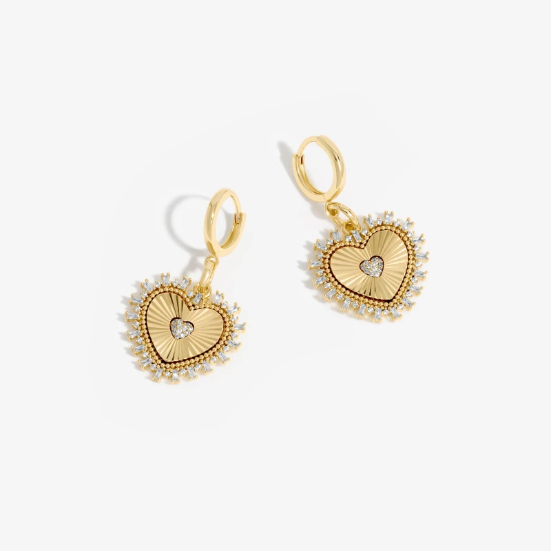 Image of Inicio Gold Plated Heart Drop Earrings - Gift Pouch Gold female