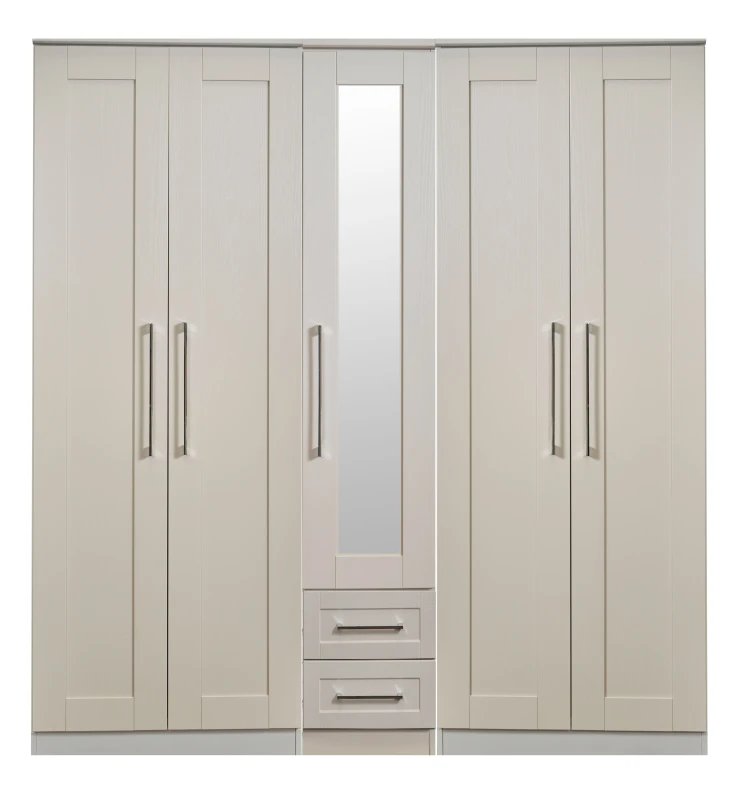 Image of Ripon Tall 5 Door 2 Drawer 1 Mirror Wardrobe In Kashmir Ash (Ready Assembled)