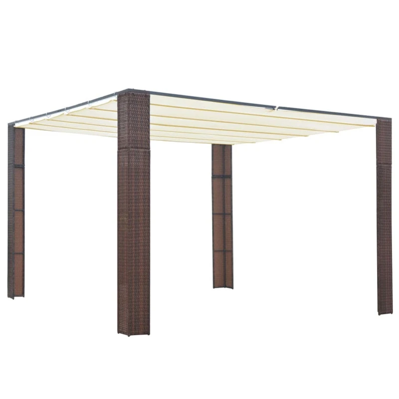 Image of vidaXL Gazebo with Roof Poly Rattan 300x300x200cm Brown and Cream, Brown 44816