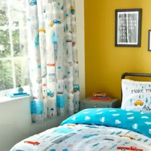 Image of Bedlam Kids Little Transport Glow In The Dark Print Lined Pencil Pleat Curtains, Grey, 66 x 72 Inch