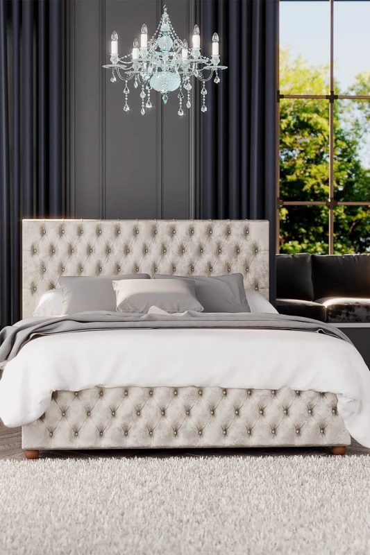 Image of Laurence Llewelyn-Bowen Laurence Llewelyn-Bowen Seren Ottoman Storage Bed in Mirazzi Velvet Fabric, Custom Made in Ivory Size: Single Ivory Single U