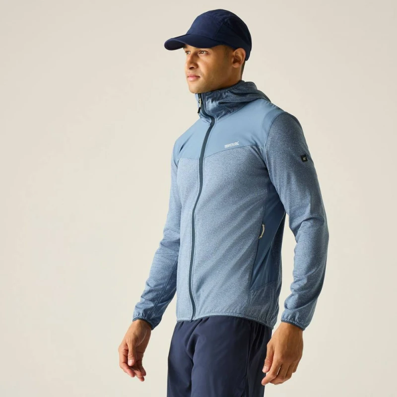 Image of Regatta Mens Finchdale Marl Full Zip Hooded Midlayer in Mid Blue Size: Small Mid Blue Male S