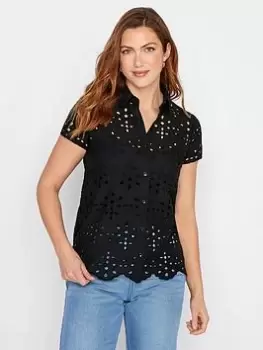 Image of Long Tall Sally Tall Black Short Sleeve Broderie Top, Black, Size 10, Women