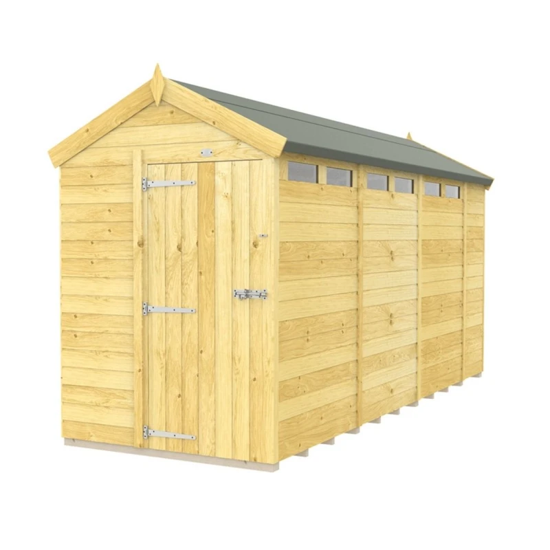 Image of Buttercup Farm 5 x 14 Feet Apex Security Shed - Single Door - L417 x W147 x H217cm in Brown Brown Unisex