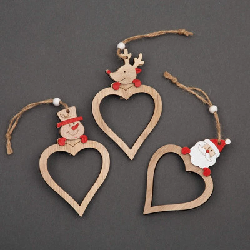 Image of Shatchi Christmas Tree Ornaments Wooden Aesthetic Hanging Decorations Heart Shape 3Pcs Gold