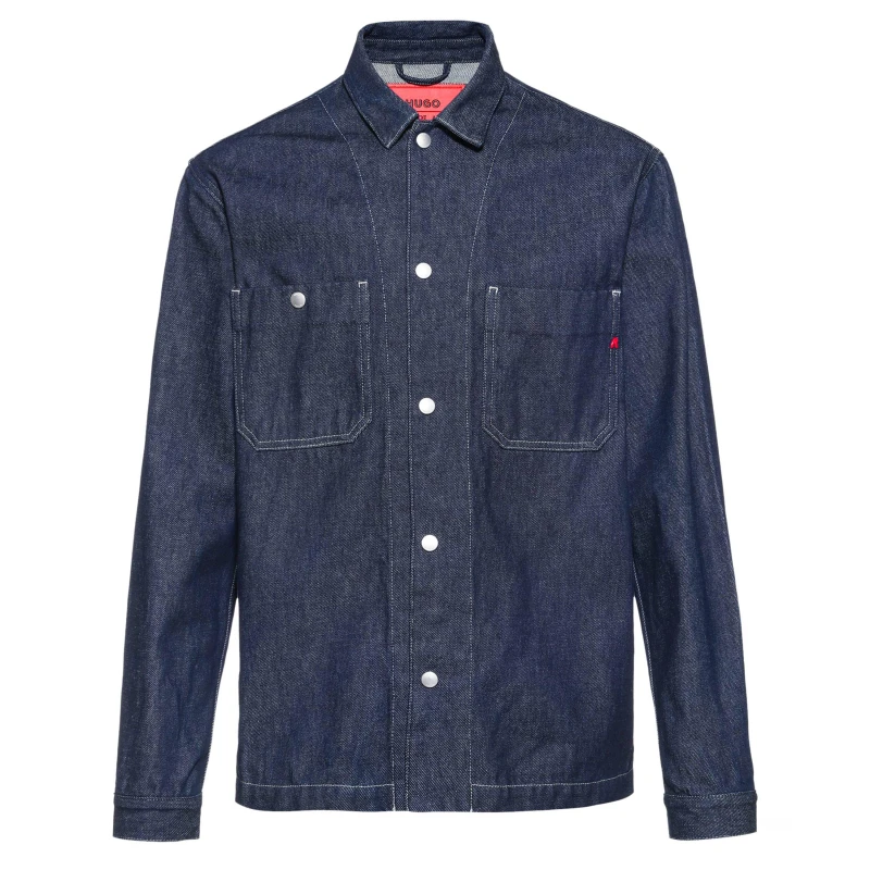 Image of Hugo x Replay Mens Sarto Oversized Cotton Long Sleeve Denim Jacket Dark Wash 007 male X Small