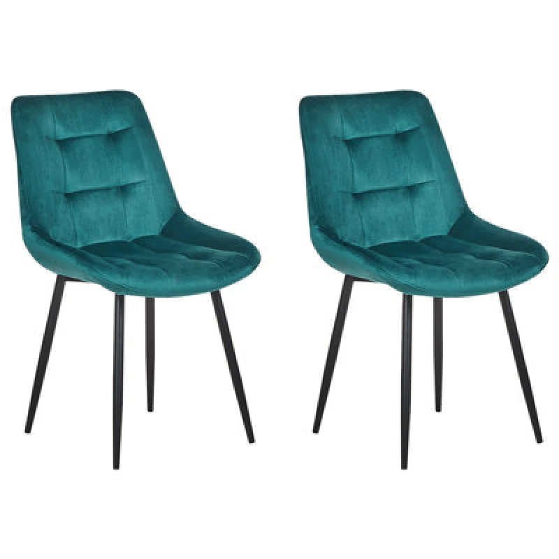 Image of Beliani Set Of 2 Dining Chairs Melrose Velvet Turquoise