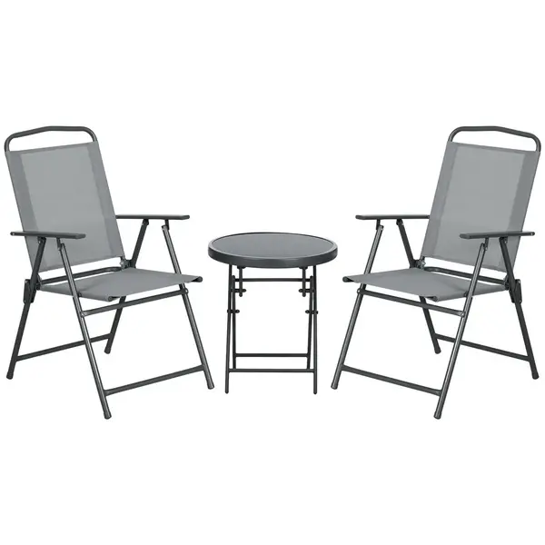 Image of Outsunny Patio Bistro Set Folding Chairs & Coffee Table for Balcony Light Grey