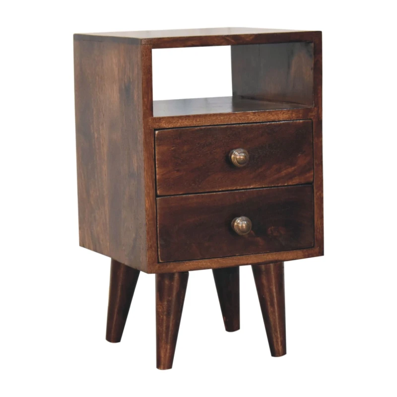 Image of Artisan Furniture Artisan Furniture Solid Wood Mini Classic California Walnut Bedside, Brown, 2 Drawers and 1 Shelf
