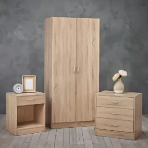 Image of Delta 3 Piece Bedroom Furniture Set Wardrobe 3 Drawer Chest And Bedside Oak