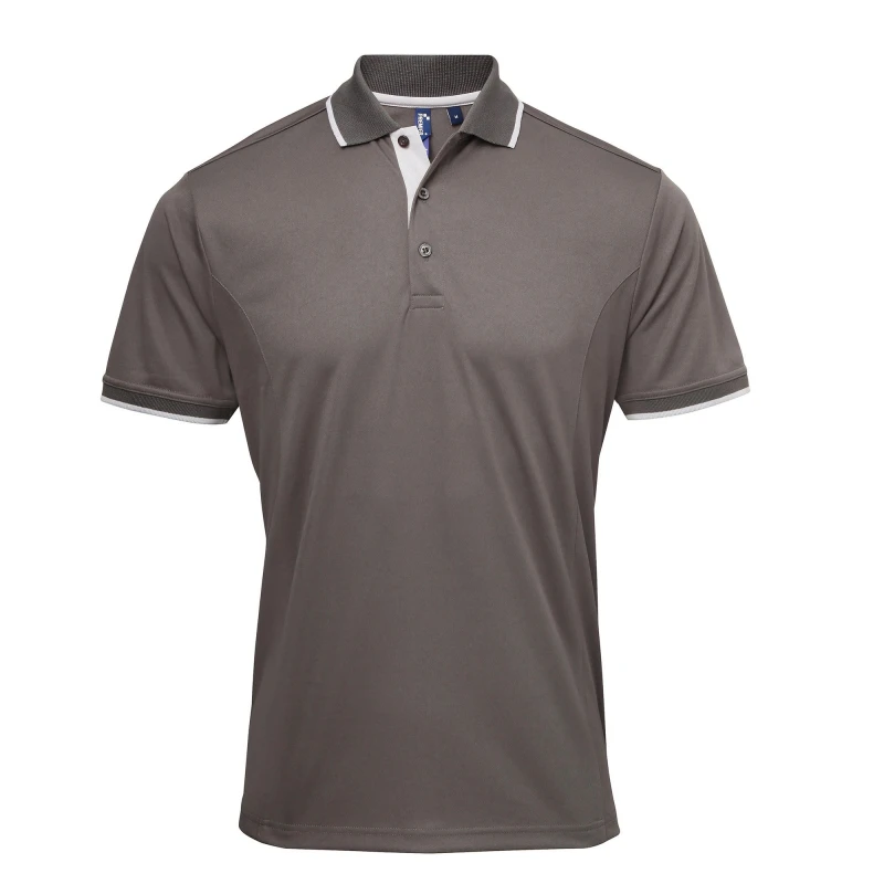 Image of Premier Premier Men Contrast Coolchecker Polo Shirt in Dark Grey Size: Small Dark Grey S Male 5057520100807