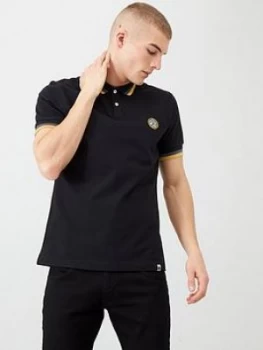 Image of Pretty Green Tipped Collar Polo Shirt - Black, Size S, Men