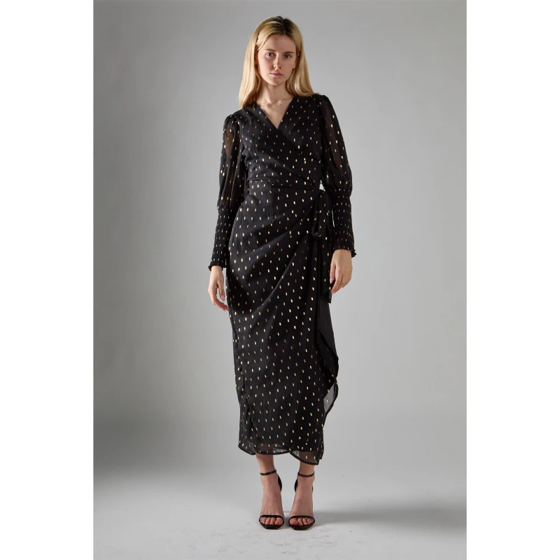 Image of Glamorous Black with Gold Spot Long-Dress Black female 8 (XS)