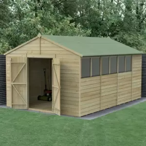 Image of 15' x 10' Forest Beckwood 25yr Guarantee Shiplap Pressure Treated Double Door Apex Wooden Shed (4.48m x 3.21m)