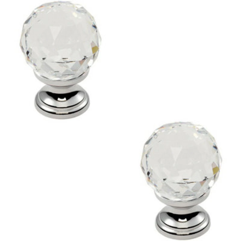 Image of Loops 2x Faceted Crystal Cupboard Door Knob 35mm Dia Polished Chrome Cabinet Handle Multi unisex