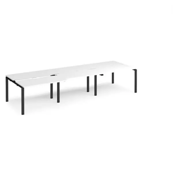 Image of Adapt Bench Desk 6 Person Rectangular Desks 3600mm With Sliding Tops White Tops With Black Frames 1200mm Depth Adapt White STE3612-K-WH