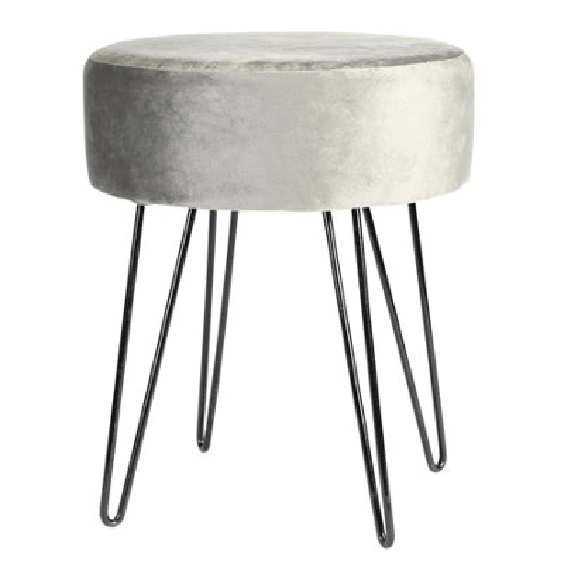 Image of Harbour Housewares Velvet Footstool - Round Modern Dressing Table Footstool Vanity Seat Chairs - 40 X 35Cm - Grey/black