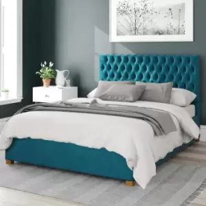 Image of Aspire Monroe Upholstered Ottoman Bed Velvet Teal Double