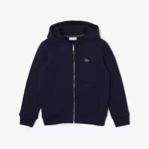 Image of Kids' Lacoste Kangaroo Pocket Hooded Zippered Sweatshirt Size 6 yrs Navy Blue