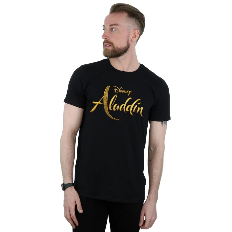 Image of Disney Men Aladdin Movie Logo T-Shirt in Black Size: Small Black S Male 5059308423382