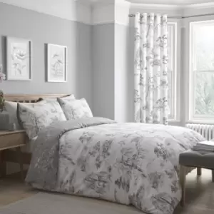 Image of Dreams & Drapes Dreams and Drapes Design Oriental Garden Easy Care Grey Duvet Set - Double, Cotton, Floral