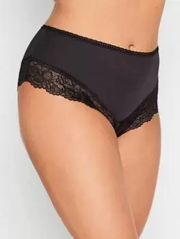 Image of Yours Lace Trim High Waist Brazilian Shorts Black, Size 30-32, Women