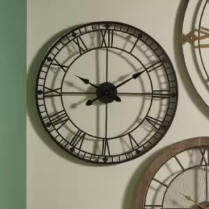 Image of Black Metal Skeleton Wall Clock 80cm Black