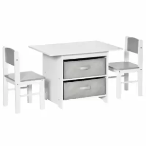 Image of Homcom 3 Pcs Kids Table & Chairs Set Toddler Furniture W/ Storage Drawers White