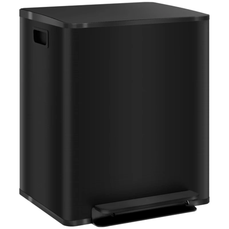 Image of HOMCOM 2 x 25L Double Kitchen Bin, Pedal Bin with Soft-Close Lid, Black 851-037V02BK