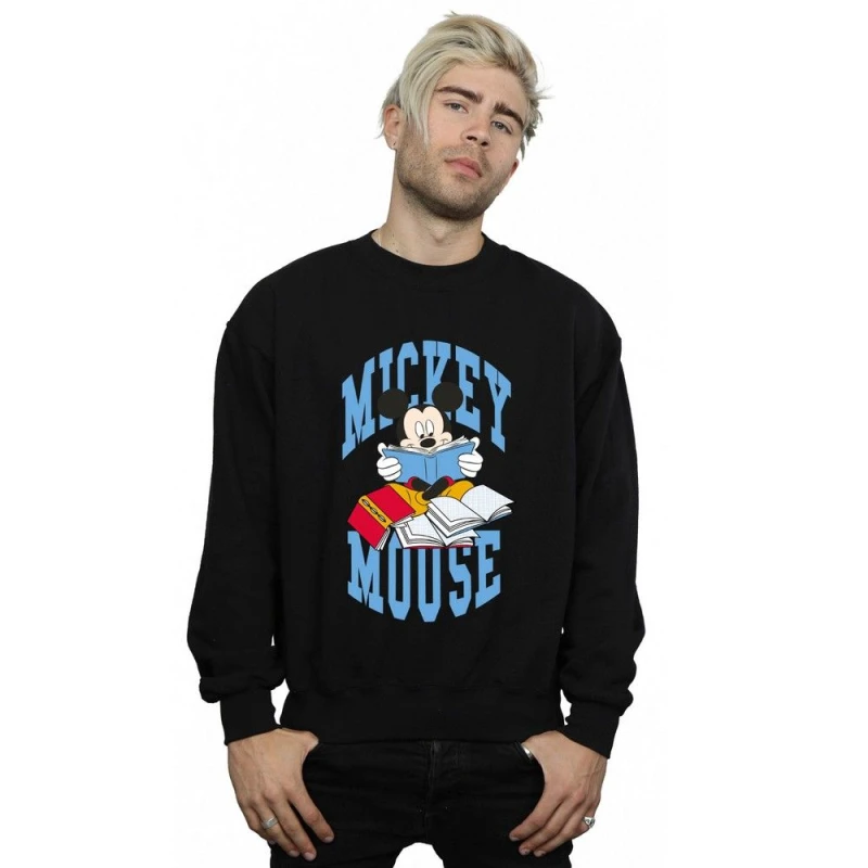 Image of Disney Men Reading Books Mickey Mouse Sweatshirt in Black Size: Small Black S Male 5063376462389