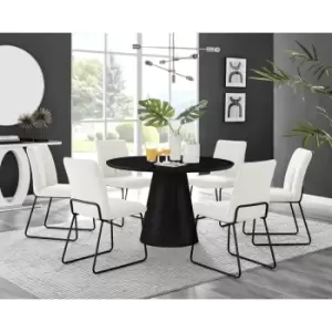 Image of Palma Black High Gloss Round Dining Table & 6 Cream Halle Black Leg Chairs