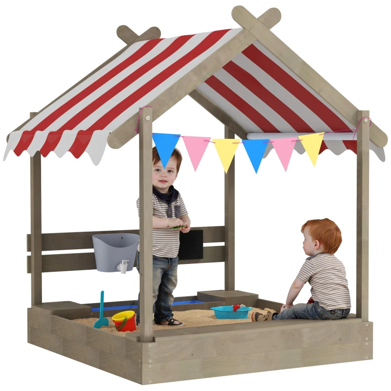 Image of Outsunny Sand Pit with Canopy - Blackboard - Toys - Sink - Seats - Flags for Kids TJ Hughes Black 5063603014114