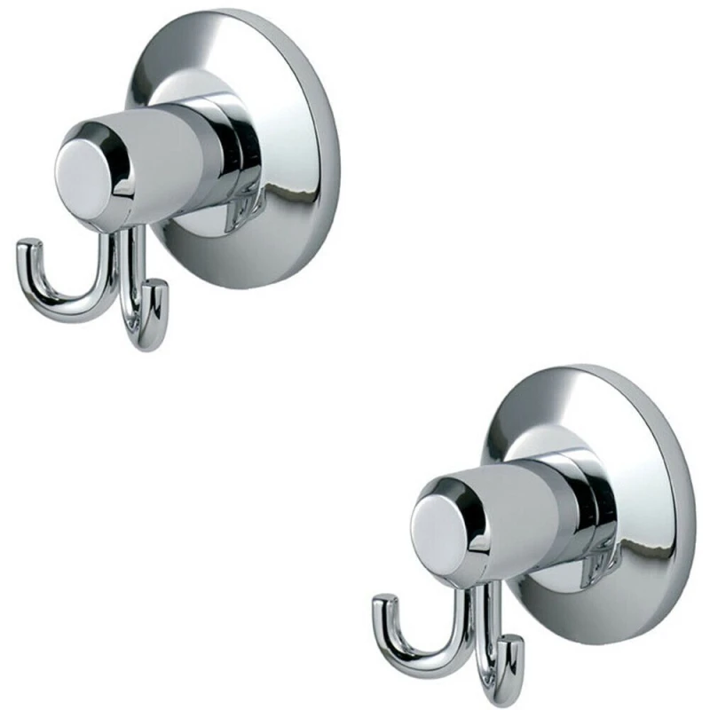 Image of Loops 2x Twin Bathroom Robe Hook on Concealed Fix Rose 57mm Projection Polished Chrome Multi