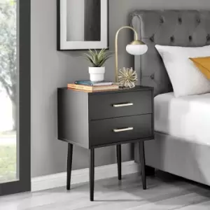 Image of Taylor Large 2 Drawer Black Bedside Table - Gold Handles