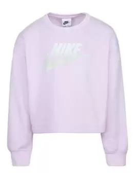 Image of Nike Kids Girls Printed Club Crew Sweat, Light Pink, Size 5-6 Years, Women